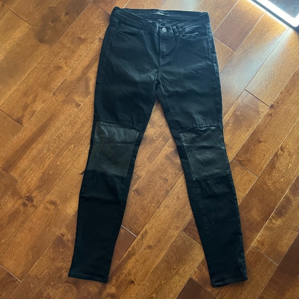 J Brand - Vicious Black Skinny Jeans Black Denim / Leather - 27